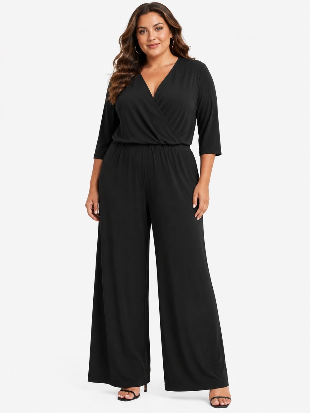NIC+ZOE Black Surplice Front Wrso Wide-Leg Jumpsuit New 2X